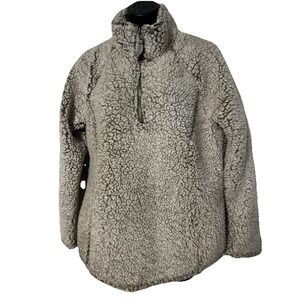 Cozy Sherpa Womens Beige‎ 1/4 Zip Faux Fur Pullover Sherpa Top Jacket Size Small